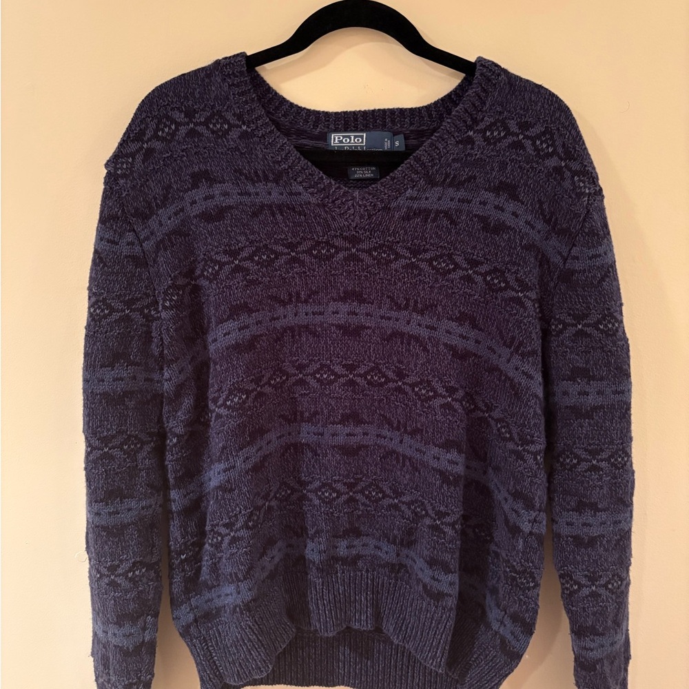 Vintage Polo Ralph Lauren Mens Patterned Cotton Silk Blend Sweater Sz Small